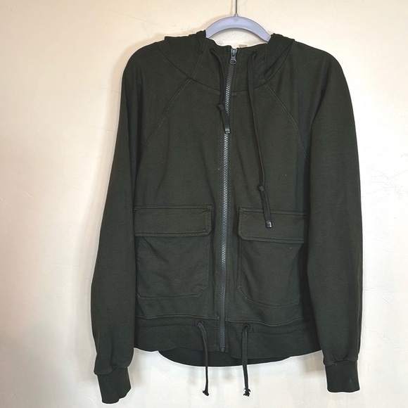 Zella Weekend Organic Cotton Stretch Hoodie Utility Zip Jacket green Sz S $69 - Picture 3 of 9